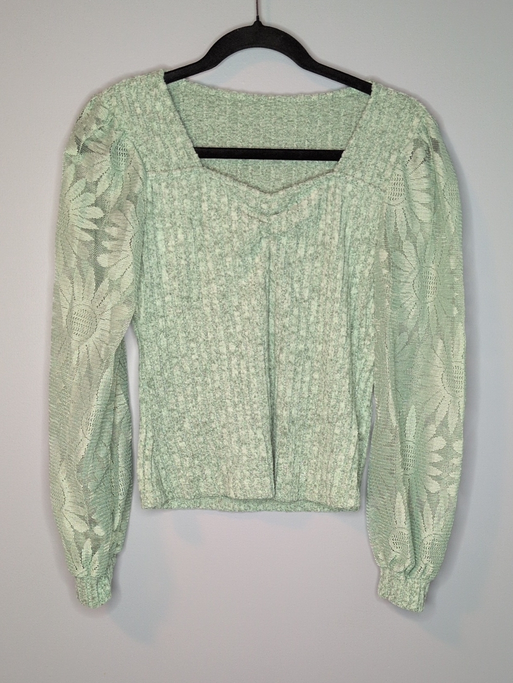 SHEIN Women's Mint Green Lace Sleeve Knit Top Size M 6